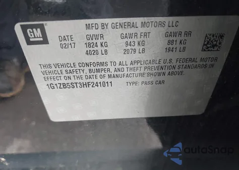 2017 Chevrolet Malibu Ls z USA, uszkodzony, nr VIN 1G1ZB5ST3HF241011